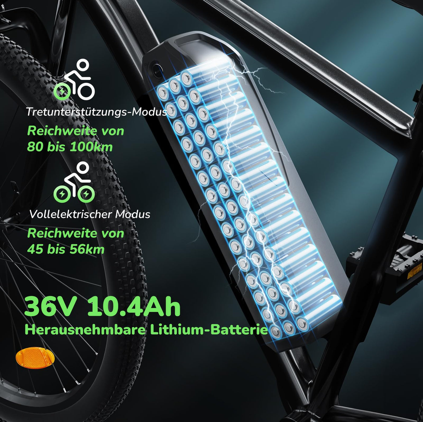 E Bike für Herren Damen, 26 Zoll E-Mountainbike Abnehmbarer 10.4Ah Akku,7-Gang Pro,3.5H Schnellladung,5 Fahrmodi, Elektrofahrrad Reichweite Max 100km,250W Motor Electric Fahrrad mit Schutzblech