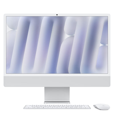 Apple iMac All-in-One Desktop-Computer mit M4 Chip mit 8 Core CPU und 8 Core GPU: 24" Retina Display, 16 GB gemeinsamer Arbeitsspeicher, 256 GB SSD Speicher, passendes Zubehör; Silber