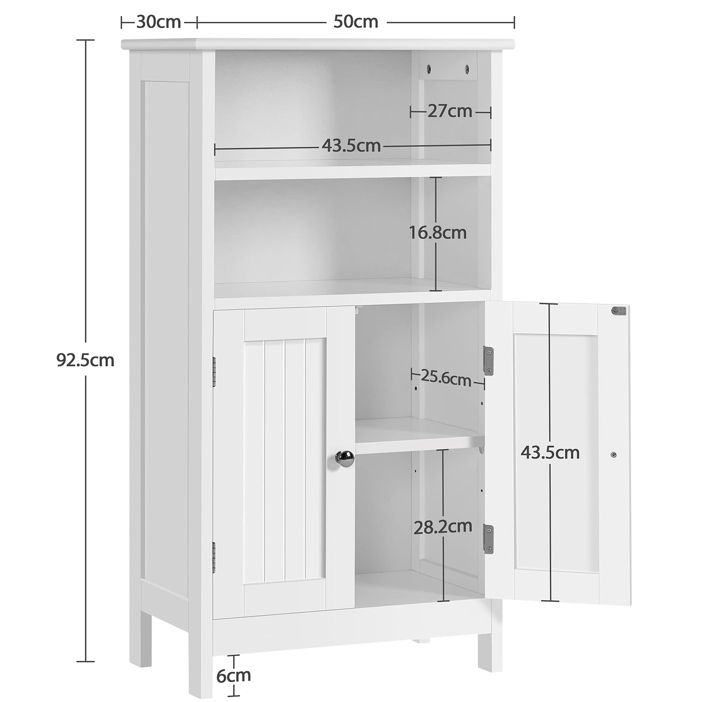 Yaheetech Badschrank Küchenschrank mit Doppeltür & Einstellbarem Regal Badkommode Sideboard Badezimmer/Wohnzimmer/Flur Weiß 50 * 30 * 92.5cm