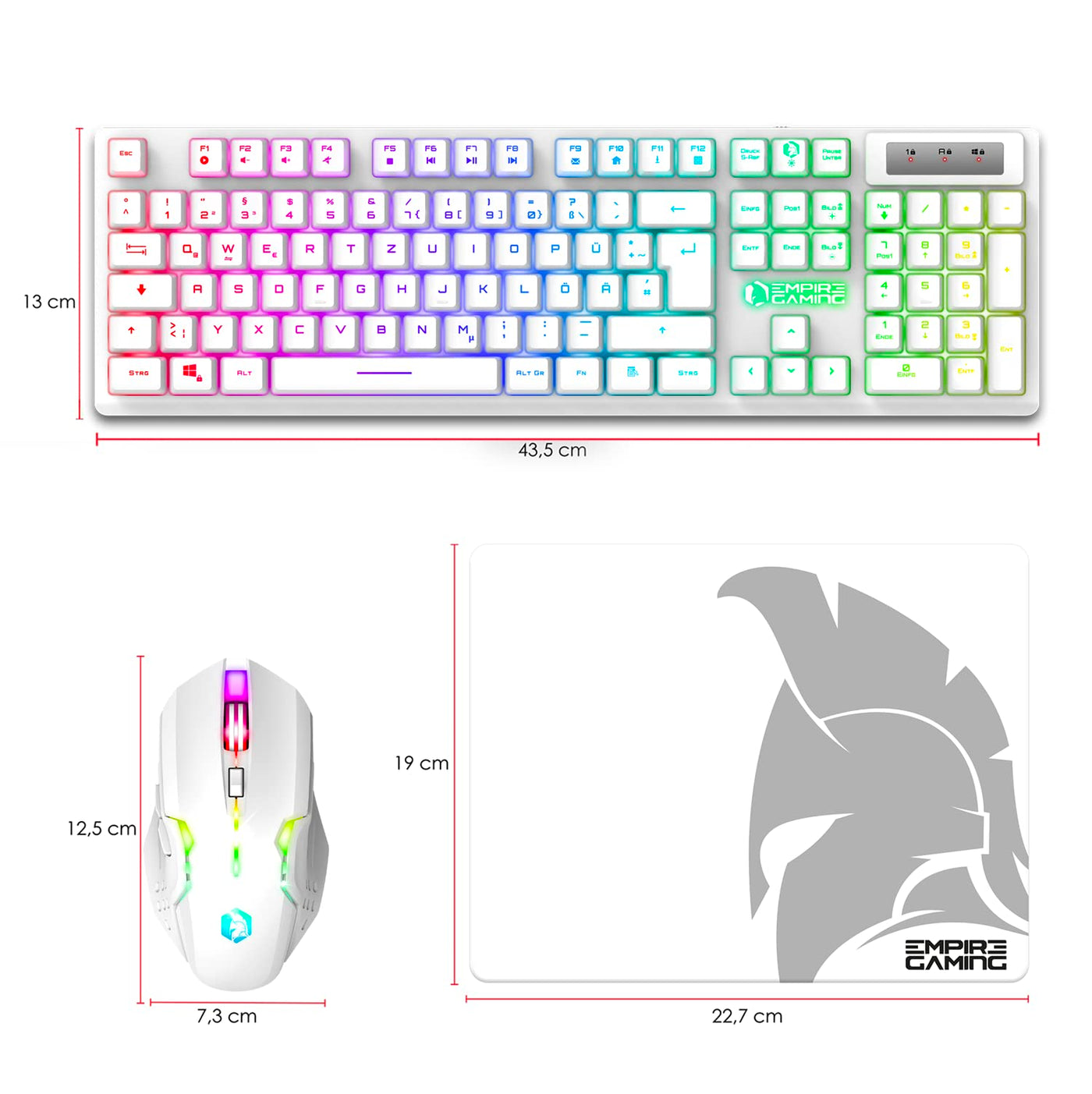 EMPIRE GAMING - Armor RF800 Wireless Wiederaufladbare Gaming Tastatur und Maus Set QWERTZ (DE-Layout) - Tastatur 2,4GHz RGB - Maus 4800 DPI mit Mauspad - PC PS4 PS5 Xbox One/Serie Mac - Weiß