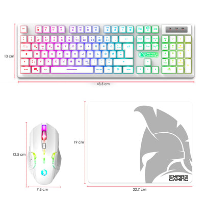 EMPIRE GAMING - Armor RF800 Wireless Wiederaufladbare Gaming Tastatur und Maus Set QWERTZ (DE-Layout) - Tastatur 2,4GHz RGB - Maus 4800 DPI mit Mauspad - PC PS4 PS5 Xbox One/Serie Mac - Weiß