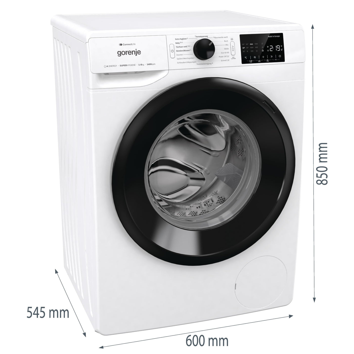 Gorenje WNEI 86 APS Waschmaschine mit Dampffunktion / 8 kg / 1600 U/min /16 Programme/Inverter Motor/Edelstahltrommel/AquaStop/Kindersicherung/SterilTub/Weiß