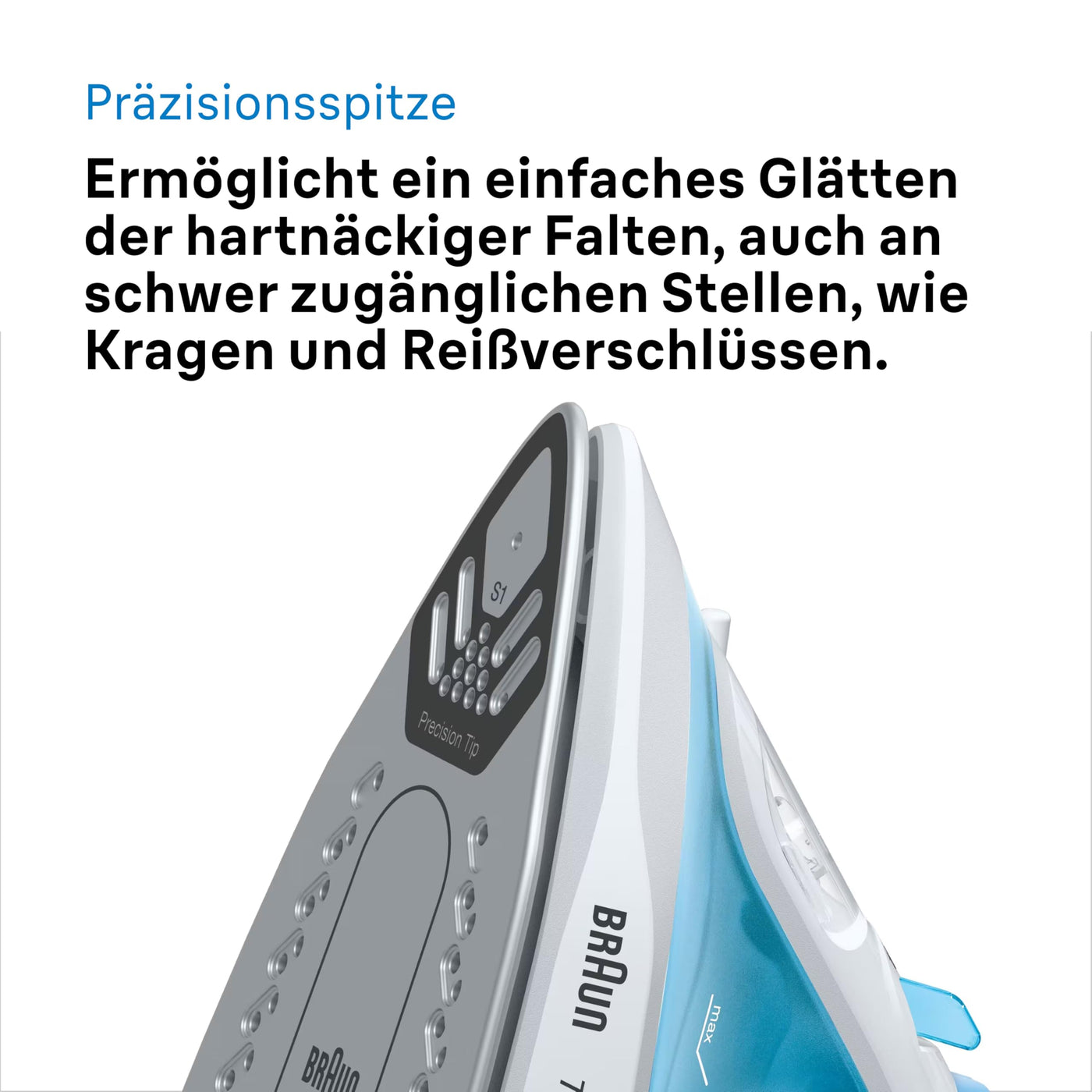 Braun TexStyle 1 Dampfbügeleisen SI 1050BL - Bügeleisen mit SuperCeramic Bügelsohle, Vertikaldampf, 2000 Watt, Blau