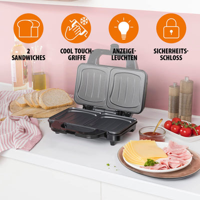 Tristar SA-3060 Sandwich Maker – Extra tiefe Grillplatten – Zwei Portionen gleichzeitig Schwarz