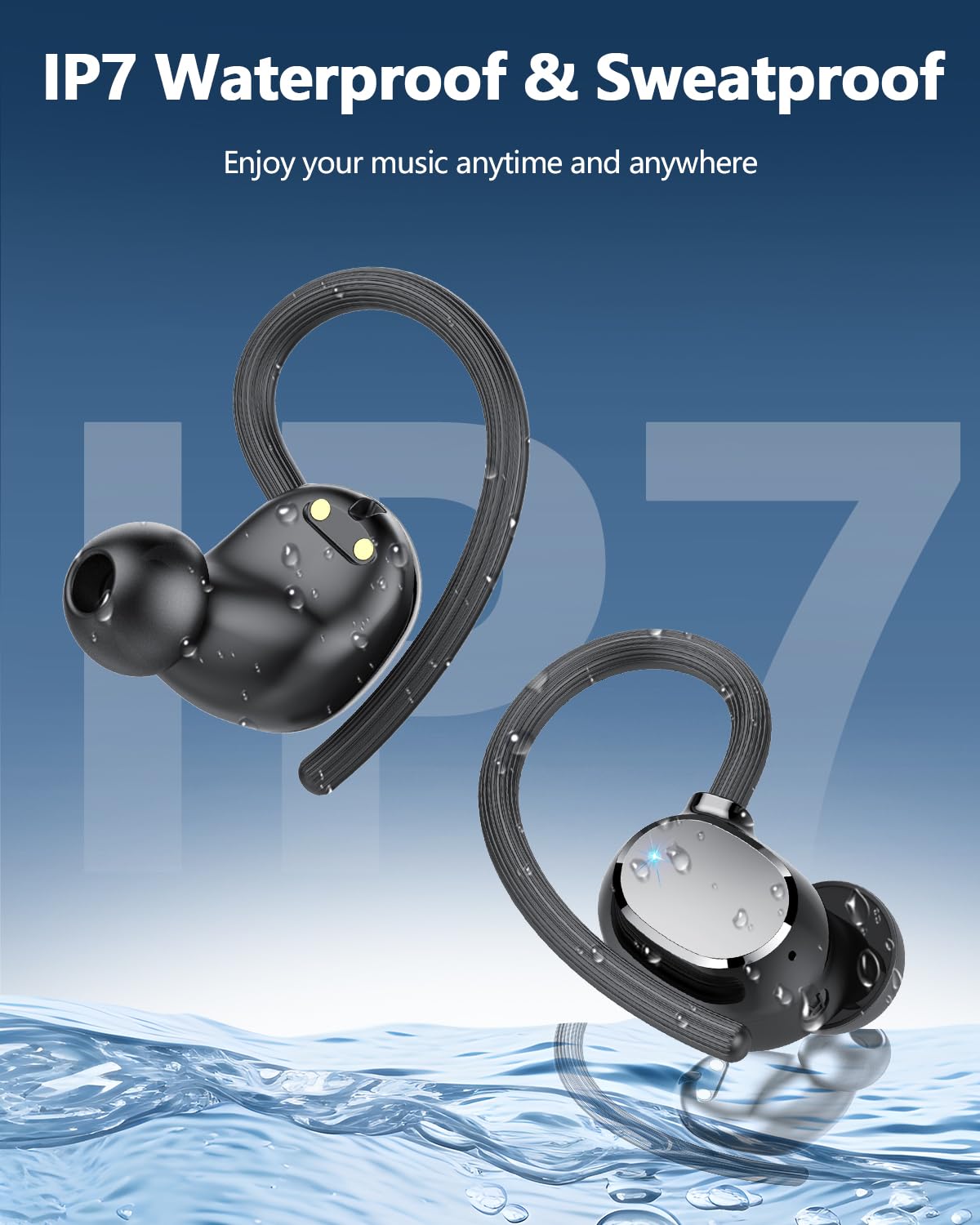 Bluetooth Kopfhörer Sport, Kopfhörer Kabellos Bluetooth 5.3 mit 4 ENC Noise Cancelling Mic, 128 Std mit Ladekoffer LED Anzeige, Bequemer Sitz, IPX7 wasserdichte Ohrhörer mit Ohrhaken für iOS Android