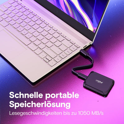 Crucial X9 1TB Portable SSD Festplatte, bis zu 1050MB/s, kompatibel mit PC, Mac und Spielekonsolen, Externe SSD, USB-C 3.2 - CT1000X9SSD902