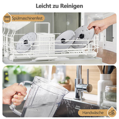 YASHE 11 in 1 Küchenmaschine, 1300W Multifunktionale Food Processor - 2,5 L Rührschüssel & 1,5 L Mixgefäß, Upgrade Schneidescheibe, Zitruspresse, Knetmaschine, Mahlwerk, Schneebesen, Zerkleinerer