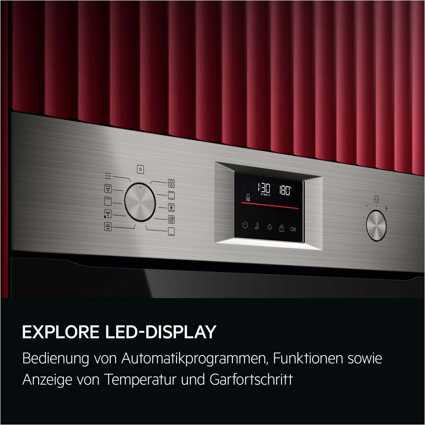 AEG Einbaubackofen – Serie 5 Ringheißluft: Gleichmäßige Garergebnisse auf 3 Ebenen – Pyrolyse Selbstreinigung – 45 Automatikprogramme – LED-Touchdisplay – Schnellaufheizung – Edelstahl / OU5PB40ZSM