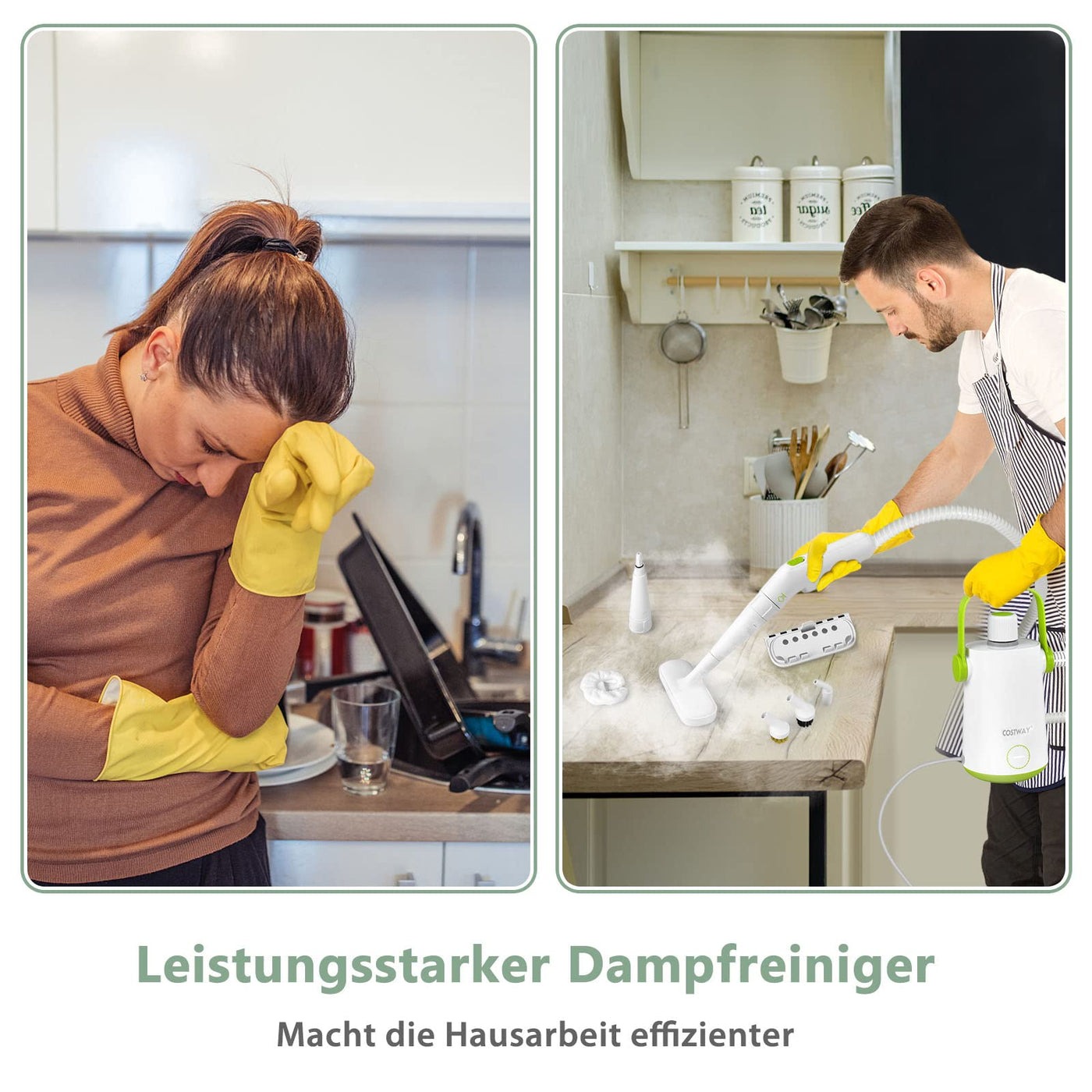 COSTWAY Dampfreiniger Handgerät | 1000W & 300 ml Wasserkapazität & 10 Zubehörsätze | Steamshot Steam Cleaner für alles, Teppiche, Fenster, Polster, Bad