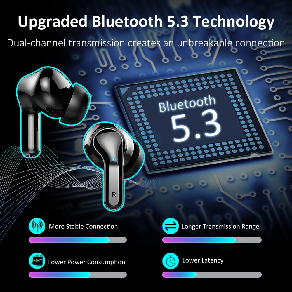 Bluetooth Kopfhörer in Ear Kopfhörer Kabellos Bluetooth 5.3, 2024 Neue 48Std Dynamic Driver Stereo Wireless Earbud, 4 ENC Noise Cancelling Mic, 3.8g Leicht Ohrhörer, IP7 Wasserdicht/LED-Anzeige/USB-C