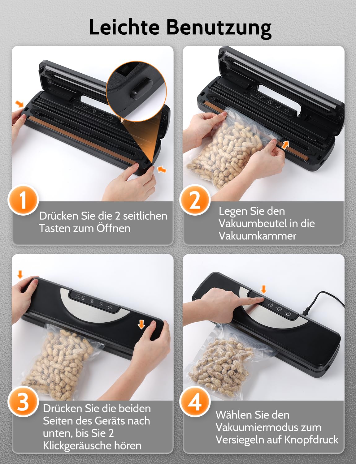 Vakuumiergerät 5 in 1, Vakuumierer sous vide mit Eingebauter cutter, Vacuumiergeraet Folienschweißgerät inkl.10 Vakuumierbeutel und Schlauch, Einschweissgerät Vakuum Sealer für Lebensmittel, aus ABS