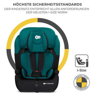 Kinderkraft Kinderautositz COMFORT UP I-SIZE, Autokindersitz, Autositz, Kindersitz, für Kinder von 76-150 cm, 5-Punkt-Sicherheitsgurt, Einstellbare Kopfstütze, ECE R129/03, Grün