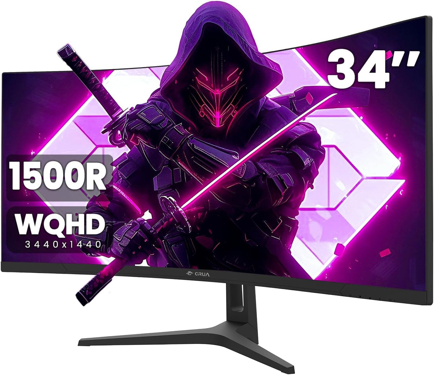 CRUA 34 Zoll Curved Gaming Monitor, WQHD 3440x1440, 165Hz, 1ms VRB, höhenverstellbar, FreeSync Premium, DP 1.4