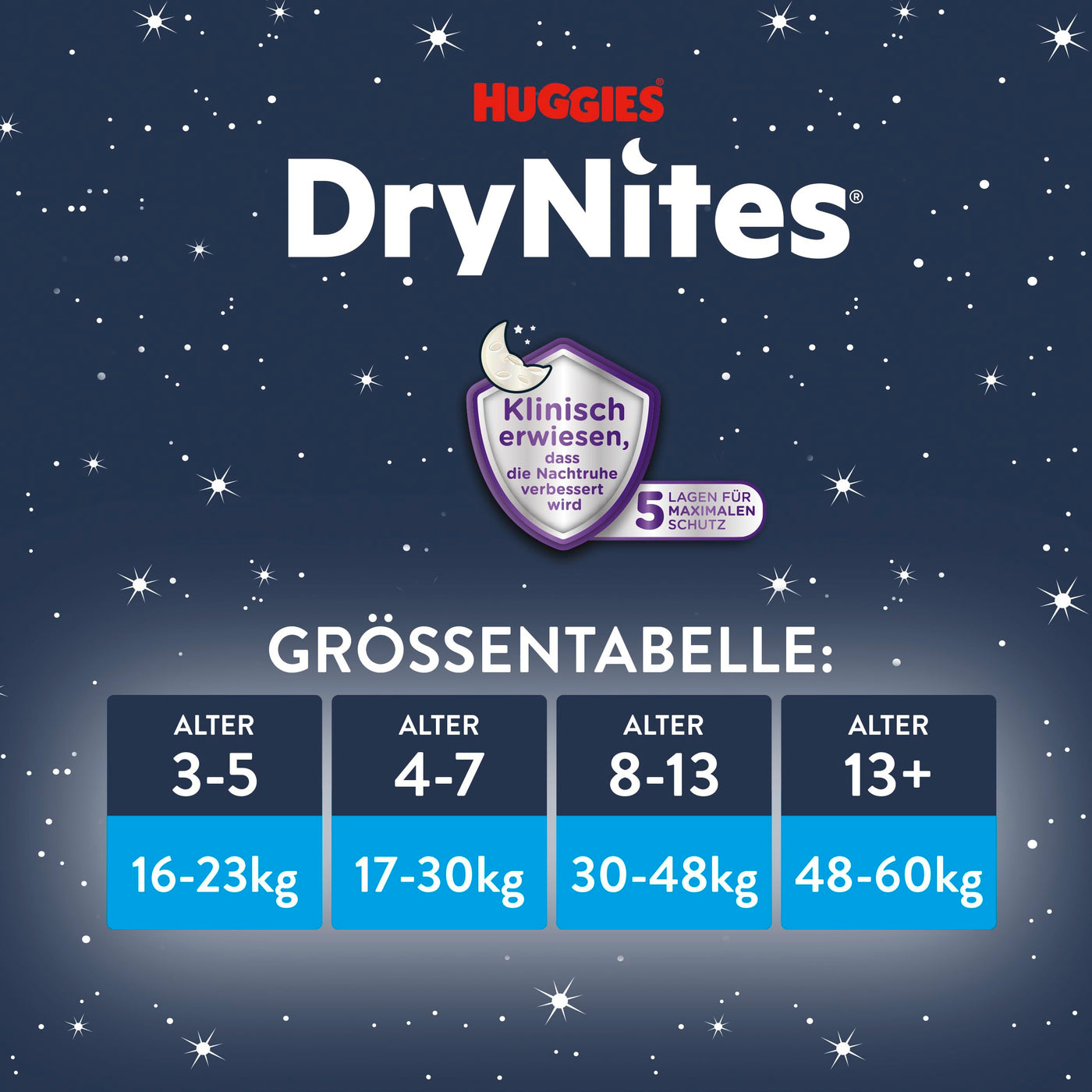 Huggies DryNites hochabsorbierende Nachtwindeln bei Bettnässen, für Jungen 8-13 Jahre (30-48 kg), 9 Stück, Windel-Pants