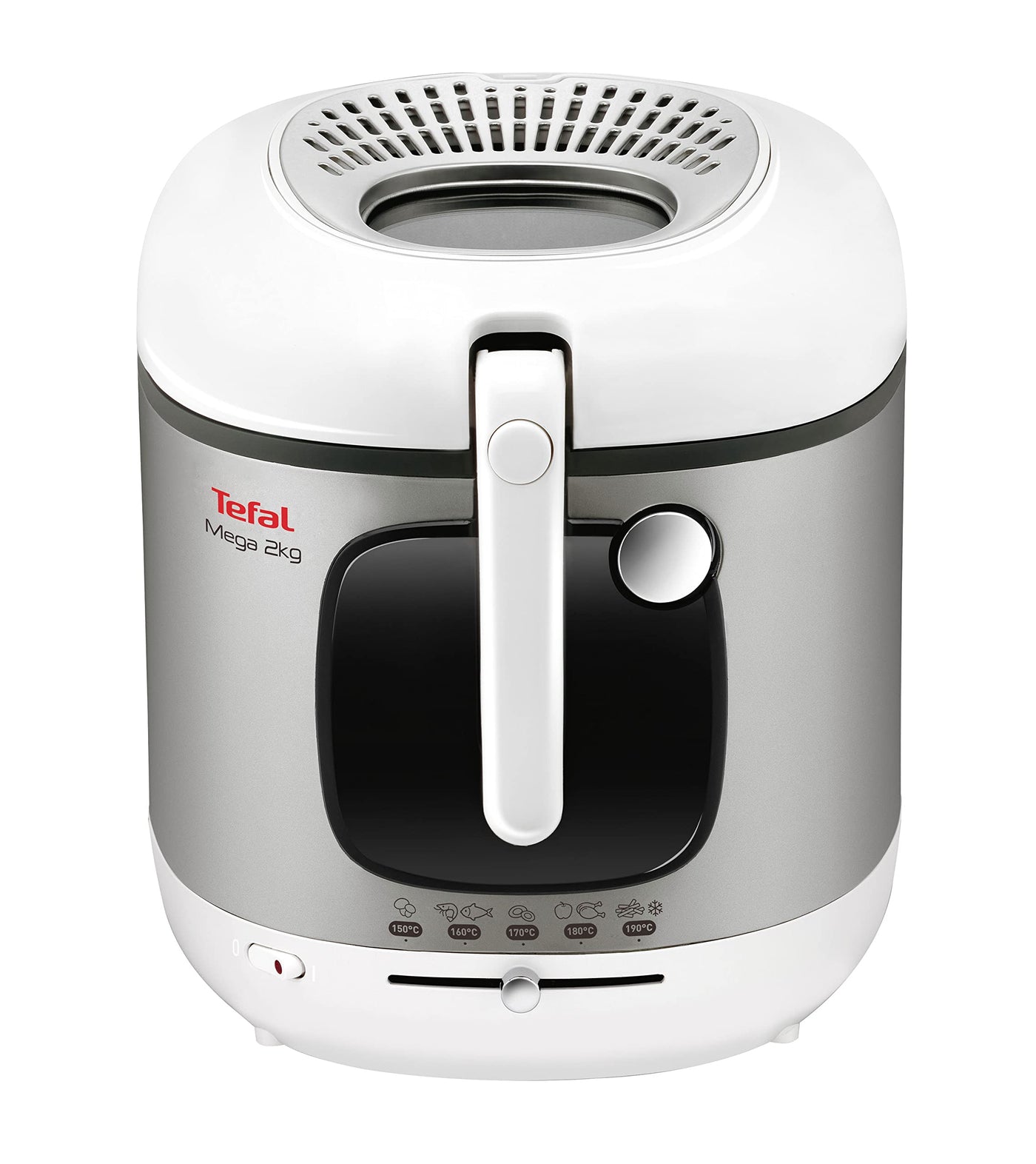 Tefal FR4800 Mega 2 kg Elektrische Fritteuse | 3,3 L Öl-Kapazität | Anti-Geruchs-Filter | spülmaschinenfeste Teile | Sichtfenster | einstellbares Thermostat | Weiß/Edelstahl