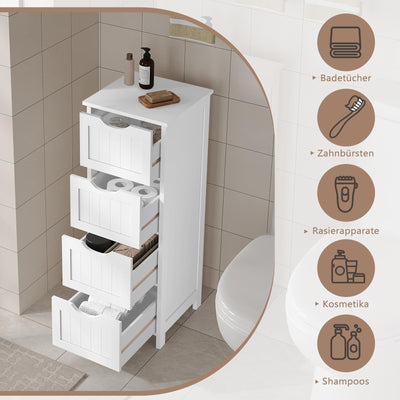 eSituro Badschrank Beistellschrank Schubladenkommode Organizer mit 4 Körben aus MDF Weiss