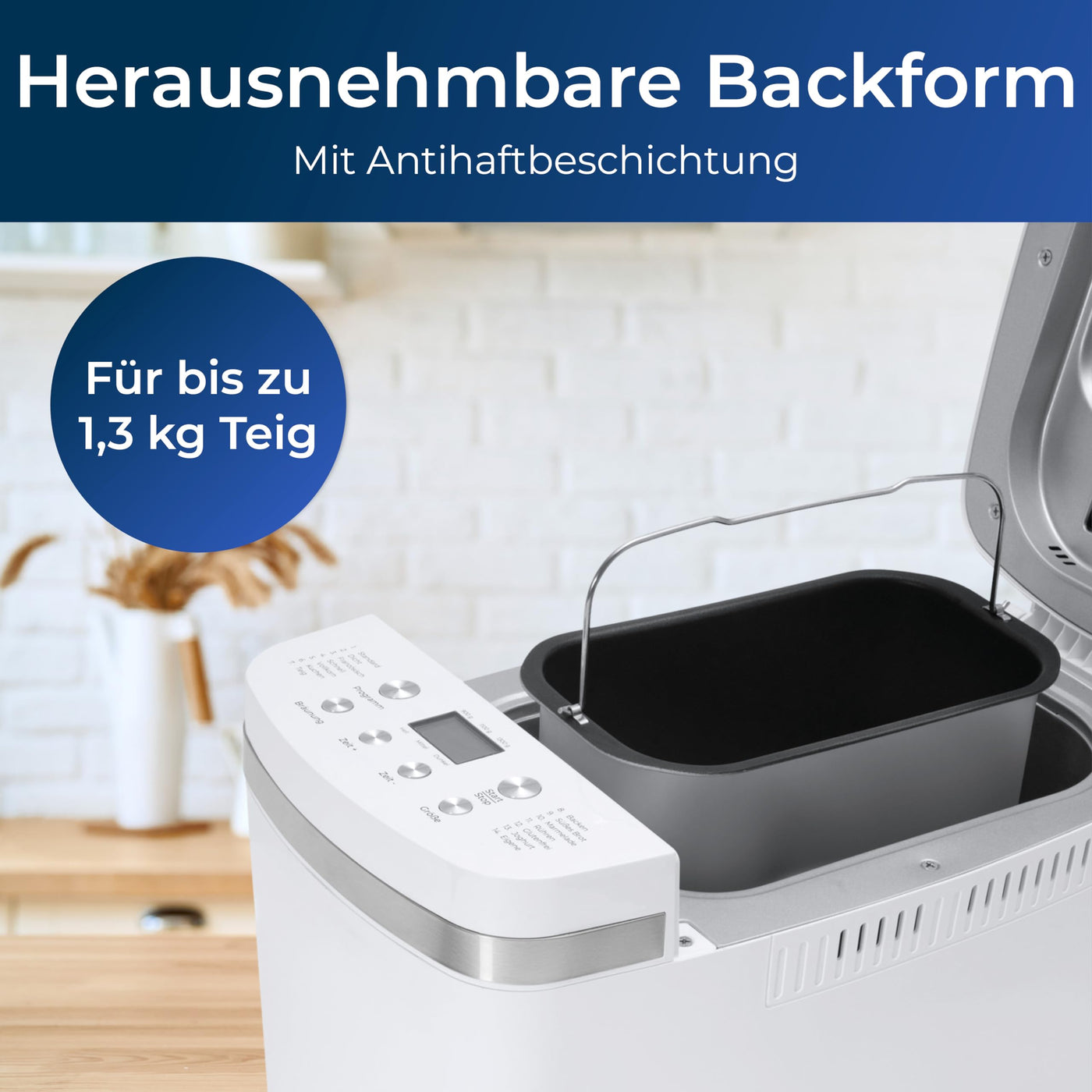 KLAMER Brotbackautomat, 14 Backprogramme, 3 einstellbare Bräunungsstufen, automatische Zubereitung von Brot, Kuchen, Pizzateig, Joghurt & Marmelade, Backform antihaftbeschichtet, Weiß