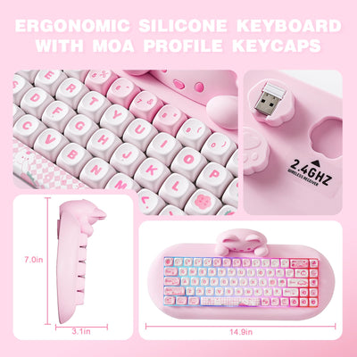 YUNZII C68 Drahtlose Mechanische Tastatur,65% Gaming Tastatur Hot Swap,Triple Mode BT5.0/2.4G/Wired Tastatur,RGB Backlit NKRO,Katze Silikon Ergonomie Tastatur Win/Mac(Milchschalter,Pink Cat)