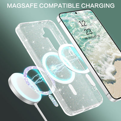 BENTOBEN für Samsung Galaxy S24 FE 5G Hülle Handyhülle Glitzer, Magnetisches Samsung S24 FE 5G 6.7" Case mit Mag-Safe Muster Slim Bumper Silikon Cover Dünn Hülle für Frauen Mädchen Bling Transparent