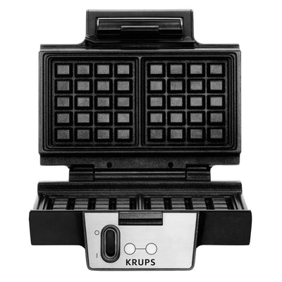 Krups Waffeleisen FDK251 | Doppelwaffeleisen | 2 Belgische Waffeln gleichzeitig | Antihaftbeschichtete Platten | für rechteckige | sicher dank isoliertem Griff | 850W | 6x12x12cm | Schwarz