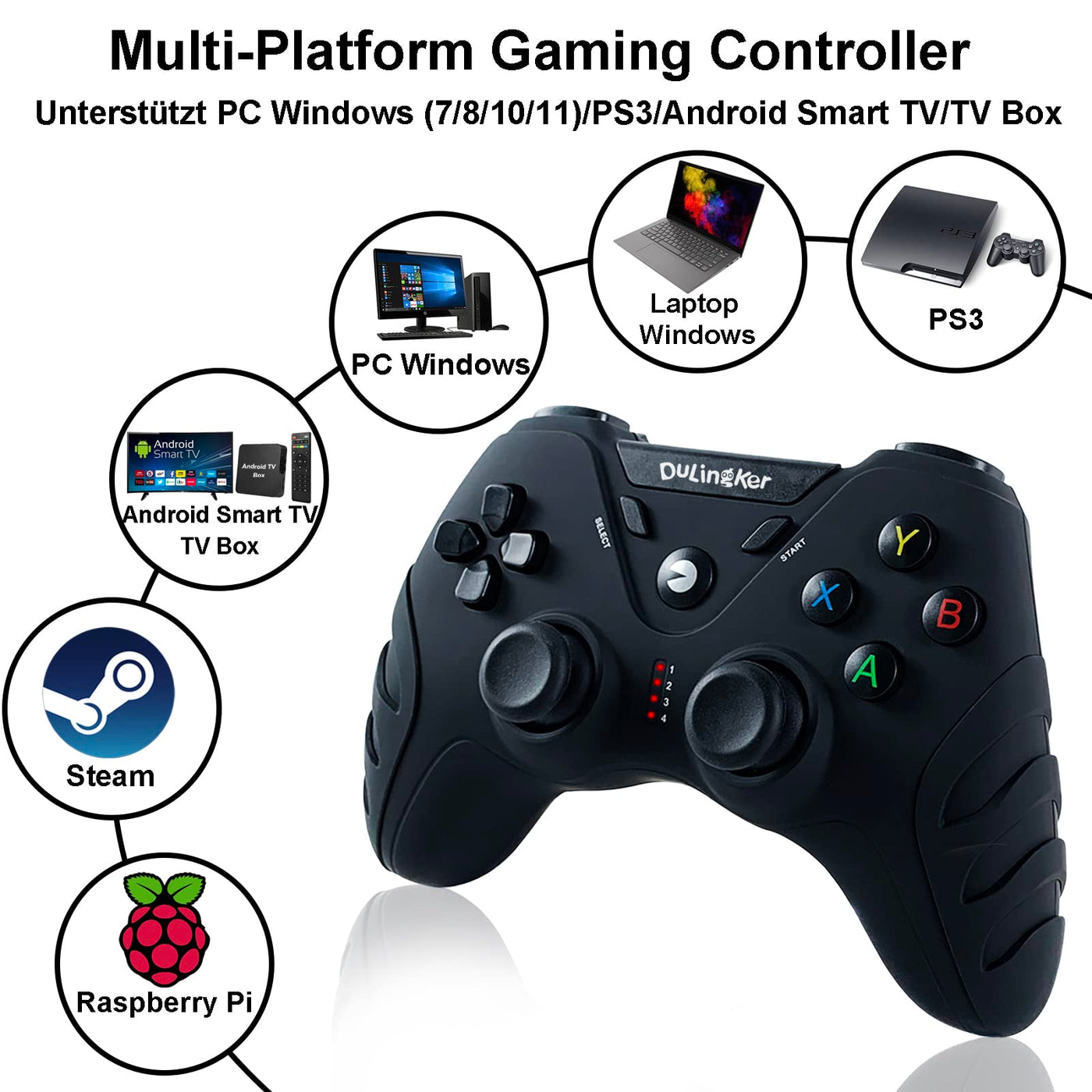 DuLingKer PC Controller Wireless, PS3 Controller PC Gamepad mit Hall Effect Joystick und Dual Vibration, 2,4G Wireless Gaming Controller für PC Windows, Laptop, PS3, Android TV, Steam, Raspberry Pi