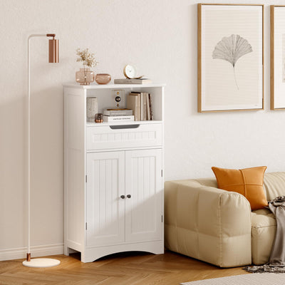 Bealife Badezimmerschrank, Badezimmer-Aufbewahrungsschränke mit großer Schublade, 2 Türen mit verstellbaren Regalen für Badezimmer, Wohnzimmer, Schlafzimmer, 108 x 60 x 30 cm, Weiß