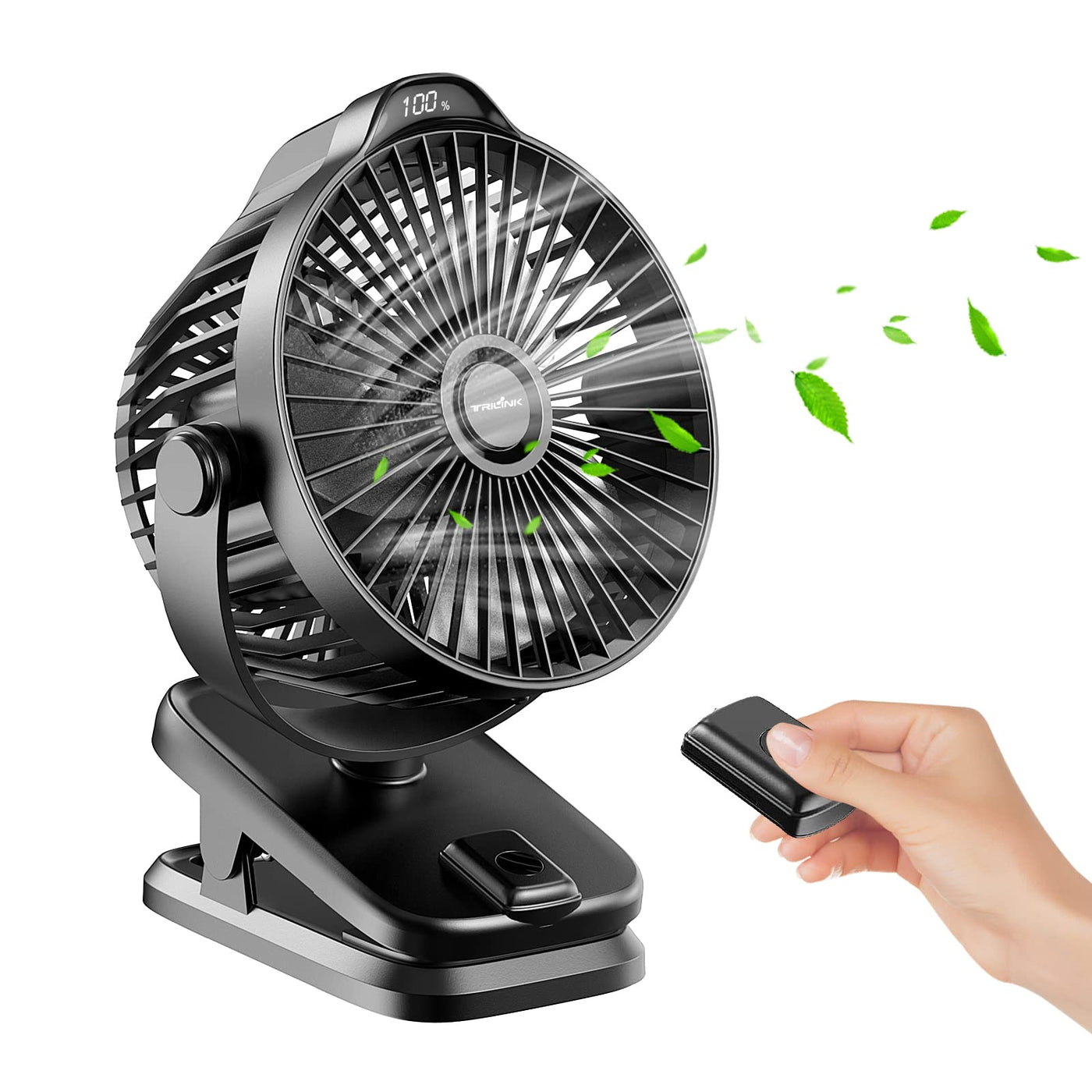 8000mAh Mini USB Clip Ventilator Akku, 13cm Klein Tischventilator mit Fernbedienung, 5-Gang, LED-Anzeige, 360° Rotation, Aufladbar Batterie Portable Table Fan für Zuhause Büro Camping Kinderwagen