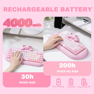 YUNZII C68 Drahtlose Mechanische Tastatur,65% Gaming Tastatur Hot Swap,Triple Mode BT5.0/2.4G/Wired Tastatur,RGB Backlit NKRO,Katze Silikon Ergonomie Tastatur Win/Mac(Milchschalter,Pink Cat)