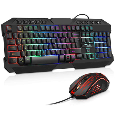 BAKTH Gaming Tastatur und Maus Set, LED Hintergrundbeleuchtung QWERTZ DE Layout, Regenbogen Farben Beleuchtete USB Wasserdicht Tastatur und Maus mit 3600 DPI für Pro PC Gamer