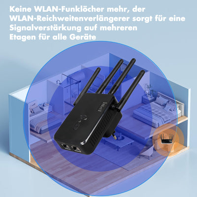 WLAN Repeater WLAN Verstärker 1200Mbit/s Dualband WiFi Booster mit Repeater/Router/Access Point Modus,Einfache Einrichtung,WiFi Range Extender Mit LAN/WAN Port,Kompatibel Allen WLAN Geräten