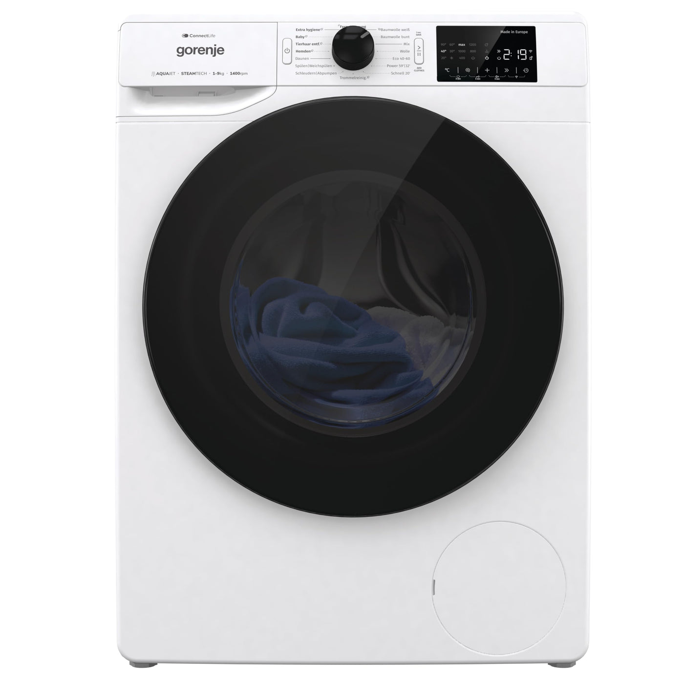 Gorenje WPNEI94DA1TS Waschmachine mit Dampffunktion/ConnectLife / 9Kg / 1400 U/min / 15 Programme/Totaler AquaStop/WaveActive Trommel/ExtraHygiene/PowerWash/Schnell Waschgang/EEK: A-10%