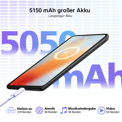 DOOGEE N55 (9GB+128GB) Android 14 Smartphone Ohne Vertrag, 6,56" HD+ 90Hz IPS Octa Core Handy Ohne Vertrag, 5150mAh-Akuu Handys, 13MP+8MP, Dual 4G SIM Simlockfreie Handys/5G WiFi/Face ID/Widevine L1