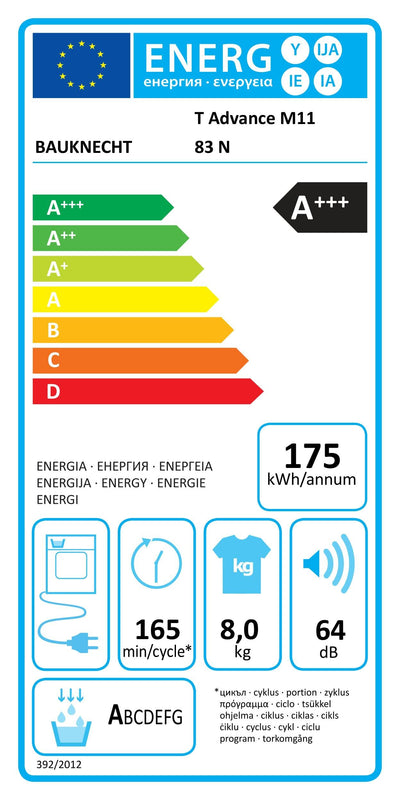 Bauknecht T Advance M11 83 N Wärmepumpentrockner /8kg /EEK A+++ /ActiveCare-Technologie/EasyCleaning-Filter/Auffrischen-Programm/Baby-Programm/Anti-Allergie-Programm/Kuscheltier Programm