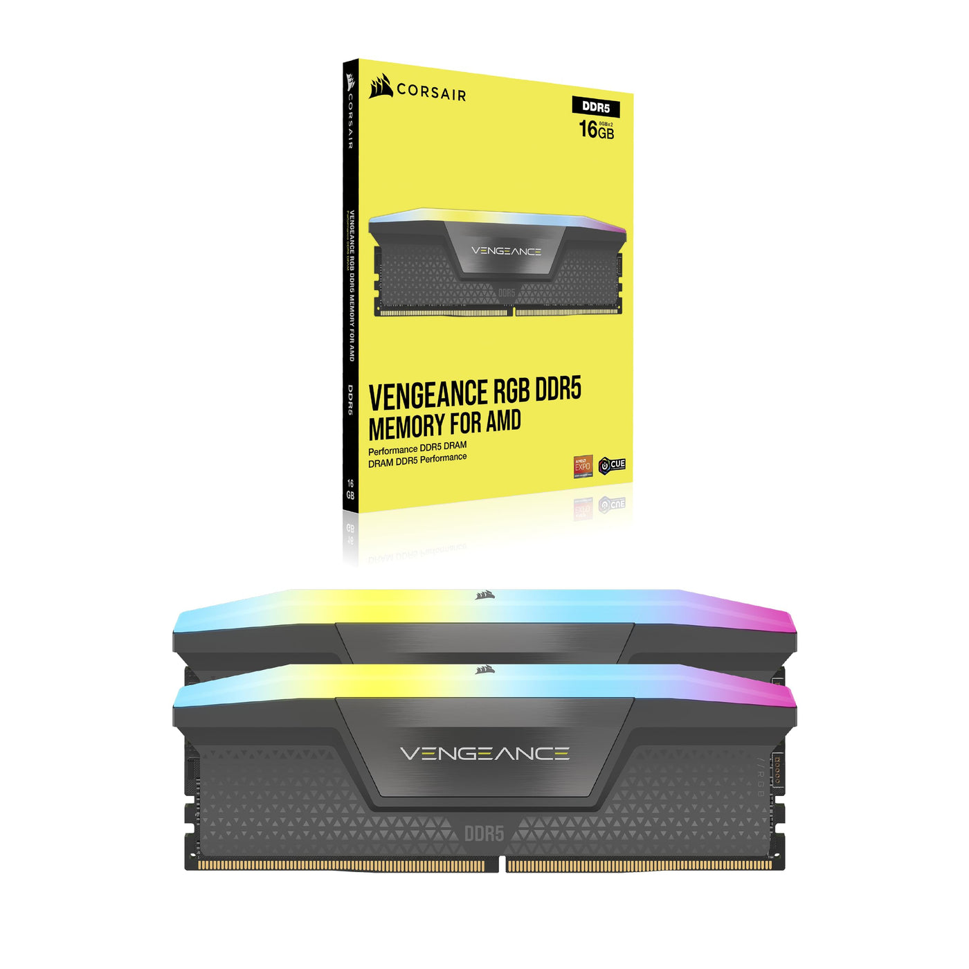 Corsair VENGEANCE RGB DDR5 32GB (2x16GB) DDR5 6000MHz CL30 AMD EXPO Intel XMP iCUE Kompatibler Computerspeicher - Grau (CMH32GX5M2B6000Z30K)