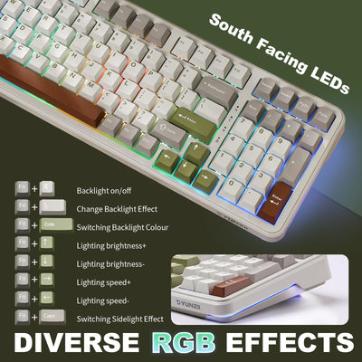 YUNZII B98 Wireless Mechanical Keyboard, Hot Swappable Custom Keyboard with Numpad, Pre-lubed Linear Switches, Gasket Mounted RGB Backlit Gaming Keyboard (beige, Cocoa Cream v2 linear Switch)