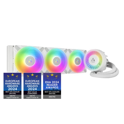 ARCTIC Liquid Freezer III 360 A-RGB - Wasserkühlung PC, AIO CPU Wasserkühler, Intel & AMD, effiziente PWM-gesteuerte Pumpe, Lüfter: 200–2000 RPM, LGA1851 und LGA1700 Contact Frame - Weiß