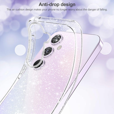 AROYI 3 in 1 Klar Glitzer Handyhülle Kompatibel mit Samsung Galaxy A55 5G Hülle Glitzer mit 2 Stück Schutzfolie, Handyhülle Samsung A55 5G Transparent Weiche TPU Silikon Case [Anti-Yellowing]