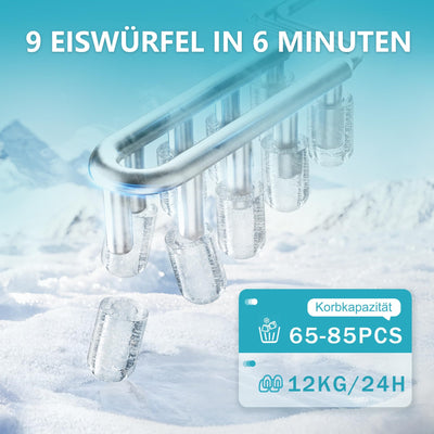 EUHOMY Eiswürfelmaschine Klein, 12KG Eiswürfelbereiter Ice Maker, 9 Würfel in 6 Minuten fertig, Schwarz Eiswürfelmaschine mit Tragbarem Griff, 12KG/24H, Selbstreinigendes Eiswürfelmaschinen