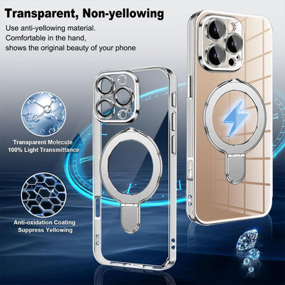 Magnetisch HandyHülle für iPhone 16 Pro Max Hülle mit Band,[Kompatibel mit Magsafe] Transparente Silikon Stoßfest Handykette Schutzhülle Ring Ständer Kameraschutz Case mit Kette für iPhone 16 Pro Max