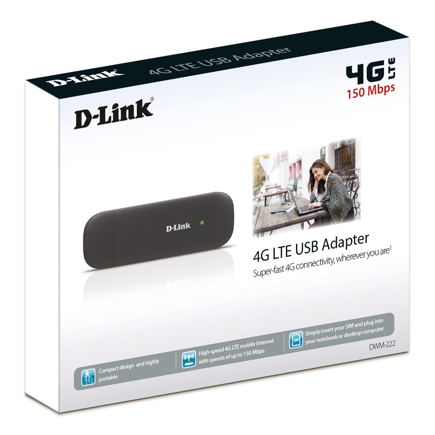 D-Link DWM-222 4G LTE USB Adapter (USB-Anschluss, 4G/LTE/3G, HSPA+, 150 Mbps Download und 50 Mbps Upload) schwarz/anthrazit