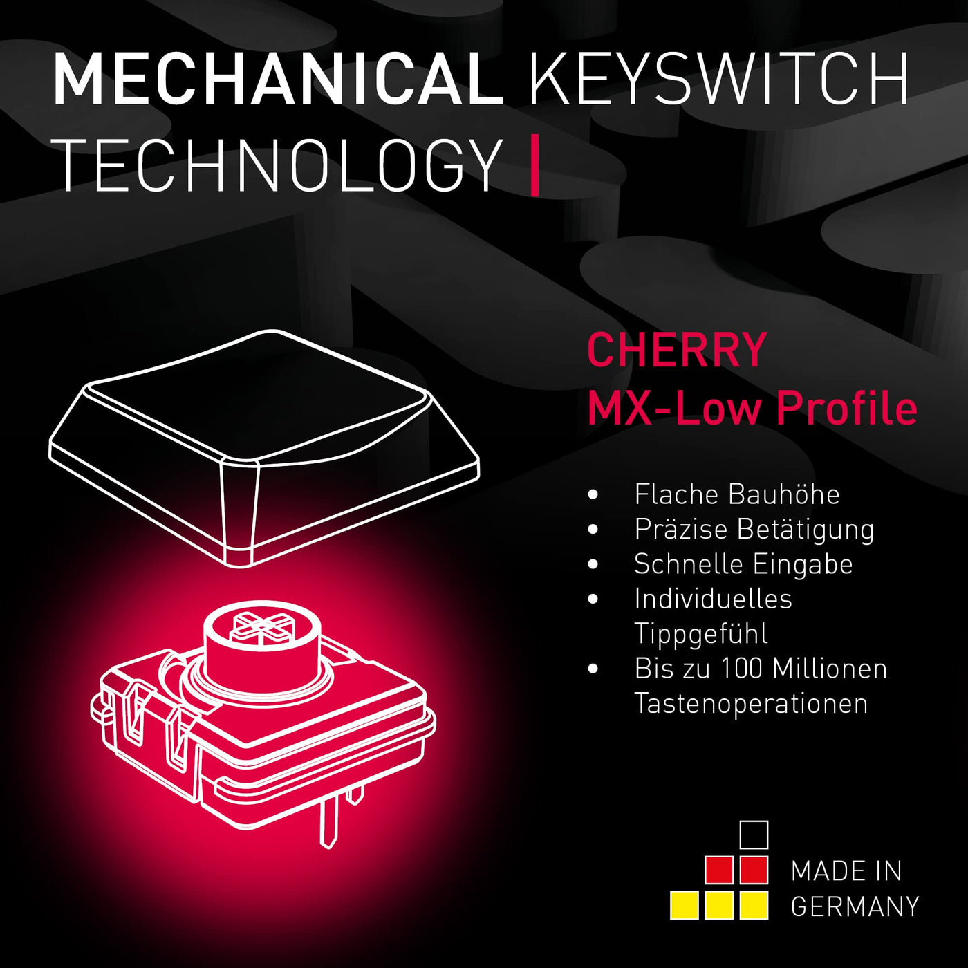 CHERRY MX-LP 2.1 Compact Wireless, Kabellose Gaming-Tastatur mit 69 Tasten, Deutsches Layout (QWERTZ), Mechanische MX LOW PROFILE SPEED Switches, Schwarz