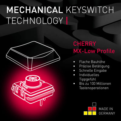 CHERRY MX-LP 2.1 Compact Wireless, Kabellose Gaming-Tastatur mit 69 Tasten, Deutsches Layout (QWERTZ), Mechanische MX LOW PROFILE SPEED Switches, Schwarz