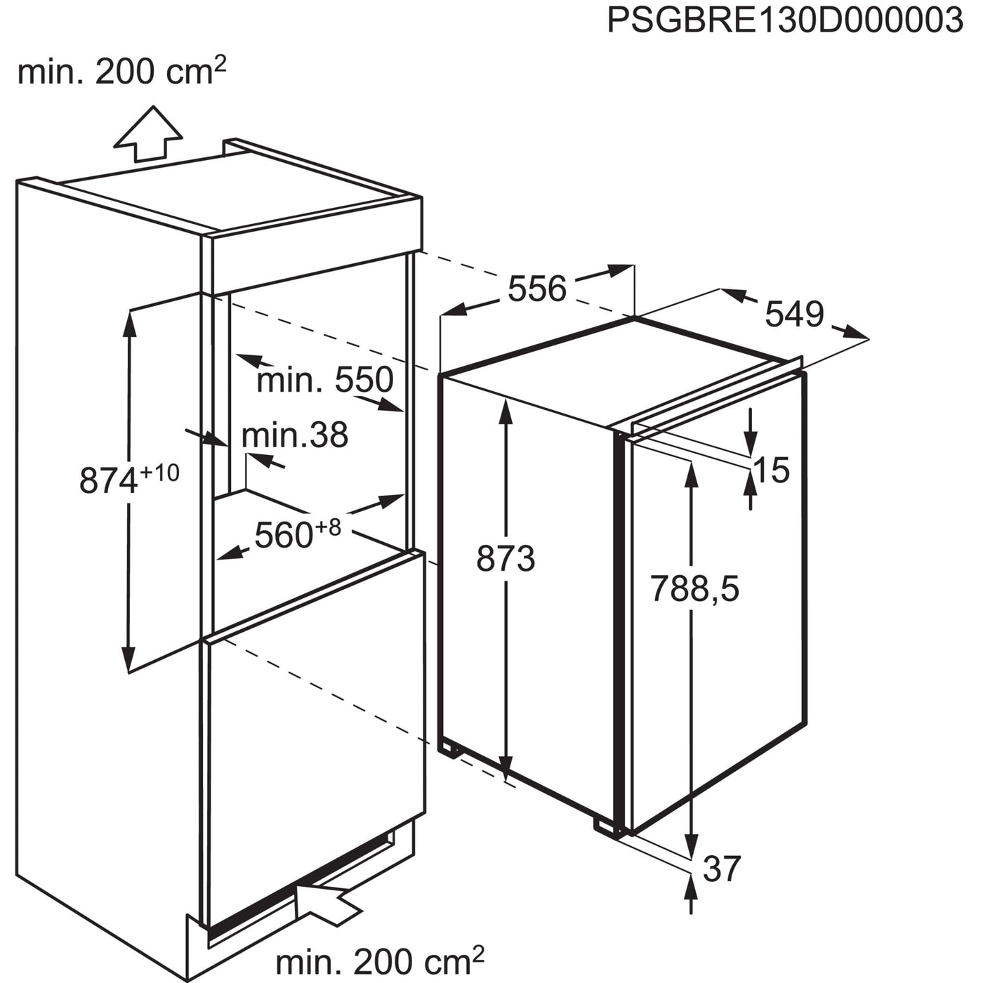 AEG TSK5O88WDF Einbaukühlschrank / 880 mm / 137 L / Festtür / D