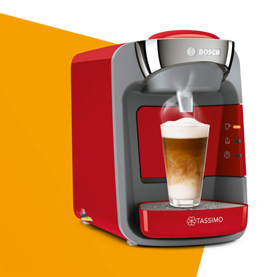 Tassimo Suny Kapselmaschine TAS3208 Kaffeemaschine by Bosch, über 70 Getränke, vollautomatisch, geeignet für alle Tassen, nahezu keine Aufheizzeit, 1300 W, rot/anthrazit