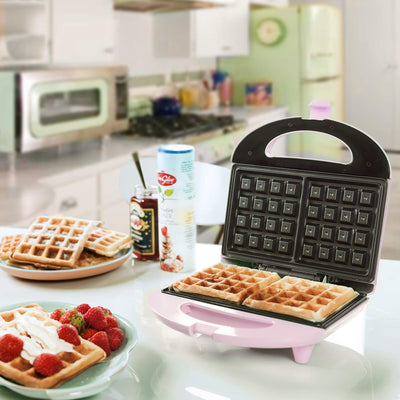 Bestron Brüsseler Waffeleisen im Retro Design, Waffelmaker für 2 belgische Waffeln, mit Antihaftbeschichtung & Backampel, 700 W, Farbe: Rosa