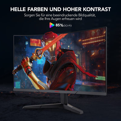 KOORUI Gaming Monitor 27 Zoll, 1800R Fläche Bildschirm 2560X1440 (QHD), 144HZ 1ms Mornitor, DCI-P3 85%, Ultradünne Blende, Einstellbare Neigung, Unterstützt HDMI/DP