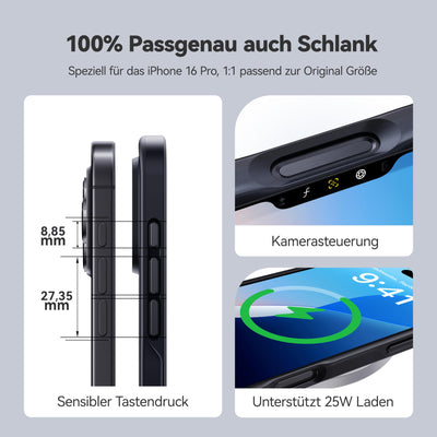 CASEKOO Matt Power für iPhone 16 Pro Hülle [TOP Militärschutz] Stoßfeste Kratzfeste Schutzhülle (Anti-Fingerabdruck) Dünne Griffige Mattierte Handyhülle iPhone 16 Pro Case Slim, Edel Schwarz