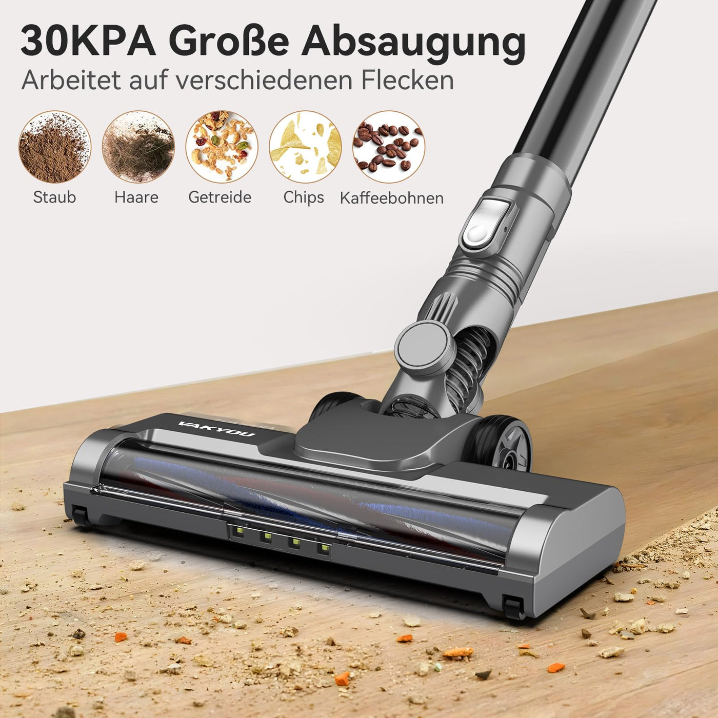 VAKYOU PRO Akku Staubsauger 350W 30KPA Stabstaubsauger mit automatischer Stauberkennung großes bis zu 15-35 Minuten 3-in-1 Handstaubsauger Akkusauger