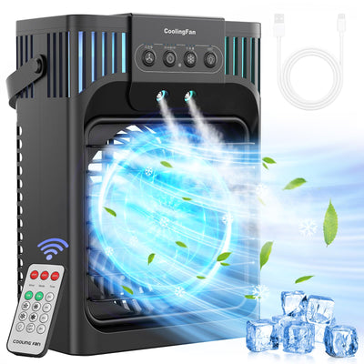 FethFire Mobile Klimaanlage mit Fernbedienung,1200 ML Mini Luftkühler mit 3 Luftgeschwindigkeiten & 3 Kühlnebel, 2-8H Timer & 7 LED,Leise Kleine Klimaanlage für Zimmer und Büro(10W)