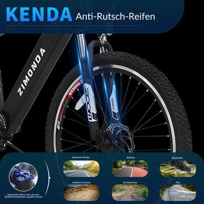 ZIMONDA Ebike Herren Mountainbike Elektrofahrrad 250W Motor 27.5 Zoll 48V Akku bis zu 100 km Reichweite 7 Gänge 25 km/h City & Offroad E-Bike mit LCD-Display